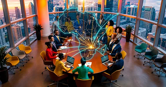 Professional team collaborating across Africa